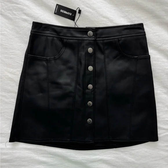 Express New Black Faux Leather and Like New Army Green Mini Skirt - Picture 3 of 9